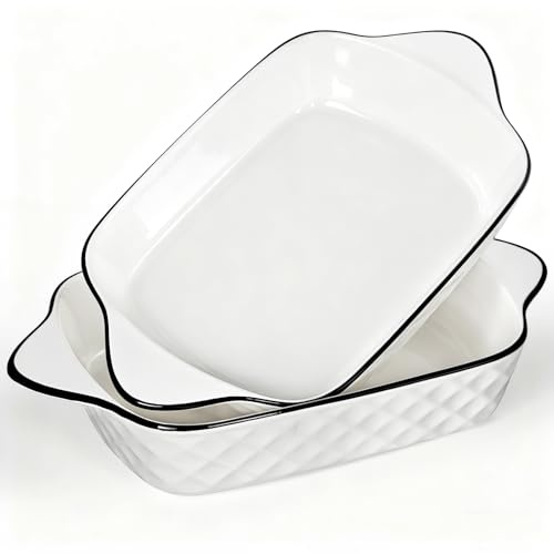 Hioph Lasagna Baking Dish Oven Safe, Set of 2 Ceramic Baking Dishes (Diamond)