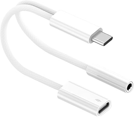 2 en 1 Adaptador USB C a Jack 3.5 mm con Audio y Carga Rápida PD 60W Adaptador Auriculares Tipo C para Carga Simultánea Compatible con iPhone 15 15 Pro 15 Pro Max para Samsung S24 S23 Huawei Xiaomi