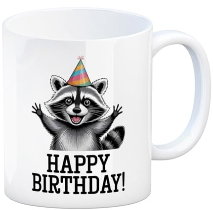 speecheese Kaffeebecher Cartoon-Waschbär Happy Birthday Lustige Tasse | als Geburtstagsgeschenk