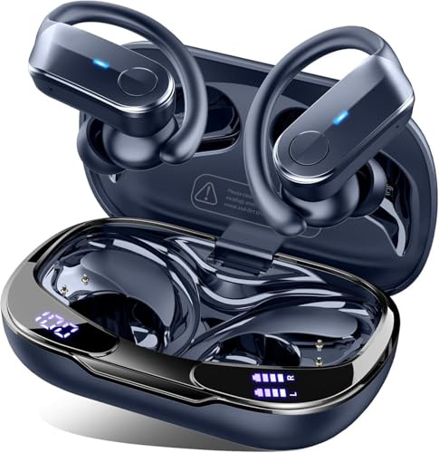 Wireless Earbuds Sports, 2026 Bluetooth 5.4 Headphones with 70H Deep Bass Over Ear Buds, IPX8 Waterproof ENC Noise Cancelling Earphones, Running Headphones with Earhooks, USB-C Headset for Workout/Gym