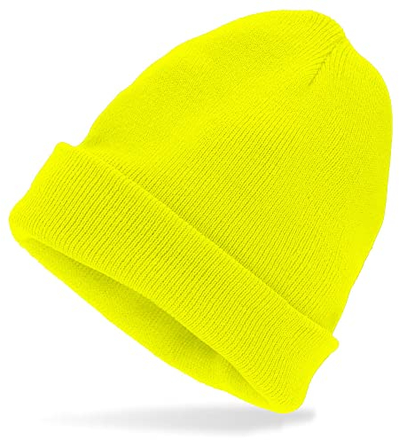 Widmann - Neon-Mütze, dehnbare Beanie, Winter-Mütze, 80er Jahre, Strickmütze, Kostüm, Alltag, Karneval, Mottoparty