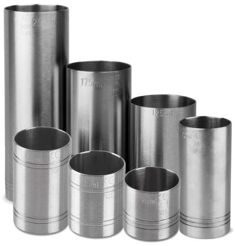 Chabrias Ltd Premium Stainless Steel Silver Thimble Measure Barware Professional Spirit Measuring Cups, Home Bars, Cocktail Stations & Bartenders, CE Marked (7 Piece Full Set)