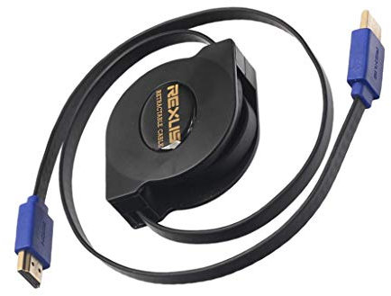 F Fityle Câble Rétractable Mâle à Mâle pour Projecteur DVD PS3 PC, Noir 1,8m