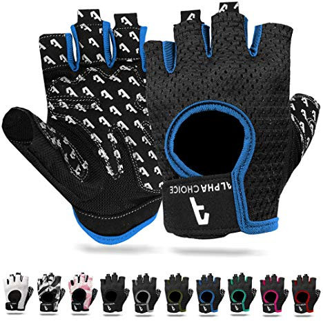 Alphachoice Trainingshandschuhe Fitnesshandschuhe Kraftsport Damen Herren | Bodybuilding Handschuhe Sporthandschuhe ohne Handgelenk | Für Krafttraining Gewichtheben (Blau, XS)