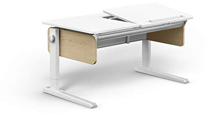 moll Champion Right Up, höhenverstellbarer Kinderschreibtisch für Jungen und Mädchen, ergonomisch und mitwachsend, zeitloses Design, Korpus Weiß - Seiten Eiche, 121 x 72 x 53cm