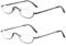 KoKoBin 2 Pack Unisex Lesehilfe Half Moon Halbrandrahmen aus Metall Federscharnier ultradünne Lesebrille +1.5