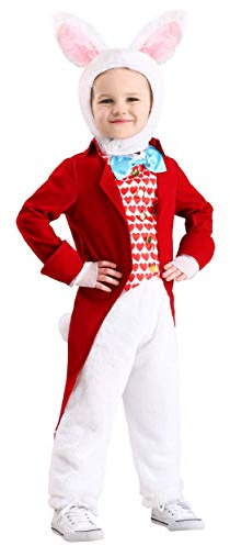 Toddler Dignified White Rabbit Halloween Costume | Bunny Outfit with Jacket, Vest, Attached Bow Tie, Pants, and Headpiece 4T
