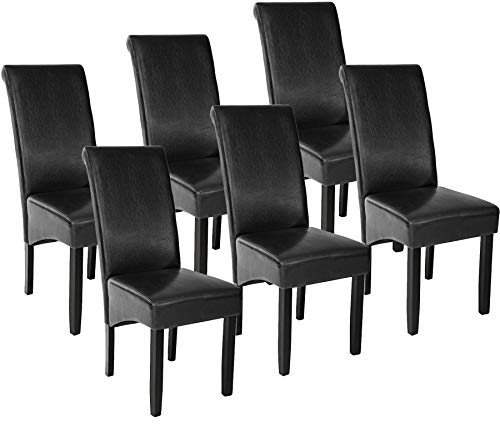 tectake® 6er Set Stühle, Kunstleder Stuhl mit hoher Rückenlehne, ergonomische Form, perfekt für den Esstisch, als Esszimmerstühle, Küchenstühle oder im Wohnzimmer - schwarz