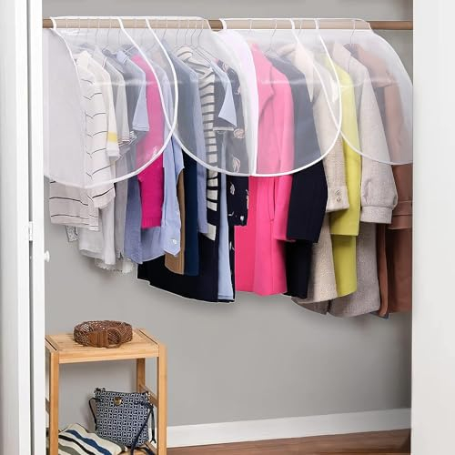 MISSLO Lot de 2 porte-vêtements avec housse pour suspendre les vêtements, penderie, garde-robe, fenêtres en PVC transparent, housse de penderie, protège-épaules, blanc