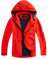 YoungSoul Manteaux Imperméables Garçon - Coupe Vent Doublé Polaire Fille - Veste de Pluie avec Capuche Amovible - Noir rouge - 9-10 ans/Taille 140
