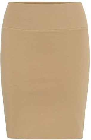 KAFFE Rock Penny Damen Rock Knielang Midirock Jersey Pencil Penny Skirt Strechy Bleistiftrock L, Tannin