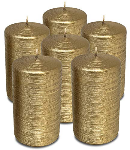 Hyoola Metallic Stumpenkerzen - Antikgold 6er-Pack - Dekorative Stumpenkerzen Groß - Langsame Brenndauer - 7 cm x 13 cm