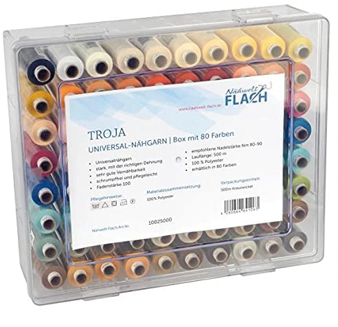 80 Farben Troja Nähgarn in der Acryl Box