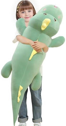 Tianmihou 32 Inch Giant Dinosaur Plush Body Pillow, Cute Long Dinosaur Stuffed Animal, Large Soft Big Dinosaur Plushies Toy, Gifts for Kids Boys Girls Teens Birthday