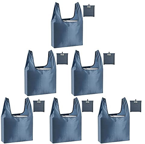 CiCiGo Große Wiederverwendbare Einkaufstaschen, Waschbar, Faltbar, 6 Stück, Strapazierfähig, Leicht, Faltbar, Geschenk-Tragetaschen, Strapazierfähiges Polyester, Grau