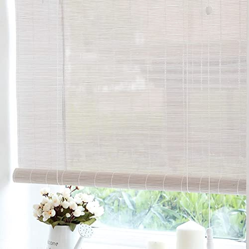 Weiße Bambusrollos,Bambus-Rollo Raffrollo,Sonnenschutz Und Sichtschutz Rollo,Seitenzugrollo Für Fenster Und Türen,50% Lichtfilter-Rollo,for Indoor Und Outdoor (WxH:140x200cm/55x79in)