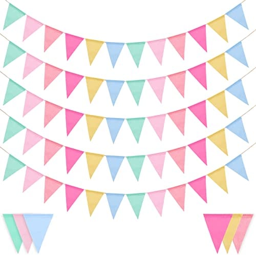 Laipuke Wimpelkette Outdoor, 5 Stück Regenbogen-Wimpelkette Girlande, 12 Wimpel pro Girlande