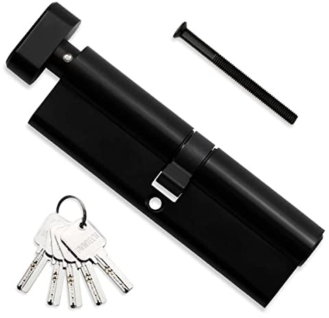 Bwintech 1 Pcs 50T/50mm Euro Cylindre en laiton, 100mm Thumbturn/Key Barrel Lock avec 5 clés horizontales en laiton,anti-crochetage, anti-perçage, anti-claquement, anti-choc,noire