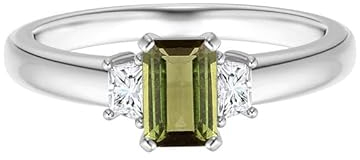 Trio-Stein-Ring! 6 x 4 mm strahlender Schnitt Grüner Turmalin Edelstein 925 Sterling Silber Versprechen Ring