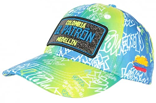 Casquette El Patron Jaune Fluo et Bleue Strass Streetwear Medellin Baseball - Taille Unique - Jaune