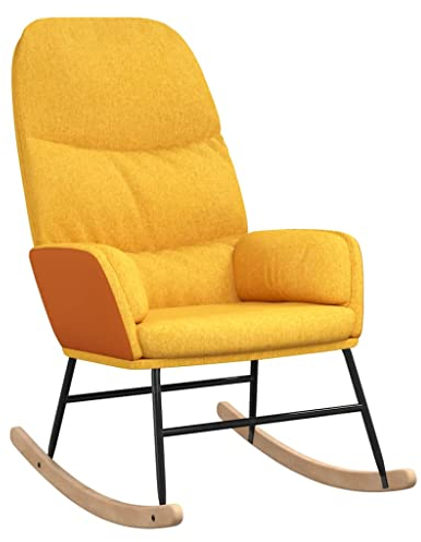 vidaXL Schaukelstuhl Schwingstuhl Relaxsessel Schaukelsessel Sessel Schwingsessel Relaxstuhl Polstersessel Polsterstuhl Wohnzimmer Senfgelb Stoff