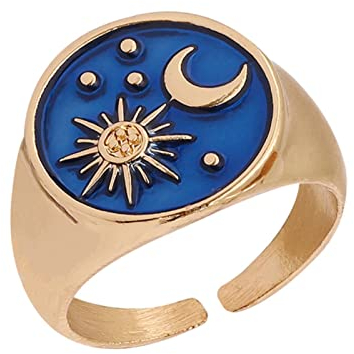 Trendy Star Moon Blau Verstellbarer Ring runder Emaille Mystery Wizard Fashion Ring für Mann Frauen Party Charm schicke