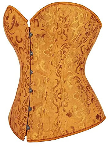 jutrisujo Corset Top Sexy Bustier Overbust Women Lace up Classic Basques Renissance Plus Size Vintage Yellow L