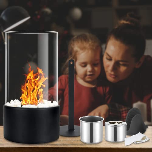 CHMMY Chimenea de Mesa de etanol, Chimenea de bioetanol para Interior y Exterior Decoración de Chimenea de Mesa de balcón Piedras Naturales Cámaras de combustión Chimenea de Vidrio con extintor