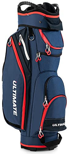 COSTWAY Golfbag, leichtes Golf Cart Bag, mit Regenhaube, 14er Einteilung von Schlägerfach, auch zur Nutzung auf Golf Trolley und Golf Cart, 7/8 Reißverschlusstaschen (SP37828 Marine)