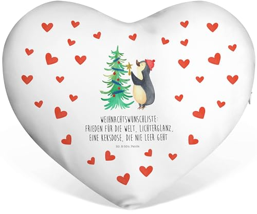 Mr. & Mrs. Panda Herzkissen Pinguin Weihnachtsbaum - Geschenk, Weihnachten, Herzform, Wintermotiv, Nikolaus, Winter, Heiligabend, Dekokissen