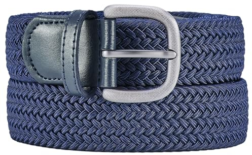 Bluecton Gürtel Männer Flechtgürtel Übergröße Elastischer Stretchgürtel Stoffgürtel Herren 130cm Blau