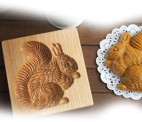 Molde De Madera Para Cortar Galletas En Relieve, Molde De Galletas De Madera Tallada En 3D, Moldes De Sello De Prensa De Galletas Para Hornear Moldes De Navidad, Acción De Gracias (Squirrel)