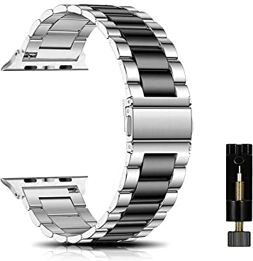 CeiBand Correa para Apple Watch 44mm/42mm/45mm/49mm/Series 11 46mm Pulsera Reloj, Métal Acero Inoxidable Reemplazo Correas Banda para iWatch Series 11 10 9 SE 8 7 6-1 Hombres Mujer -Negro/Plata