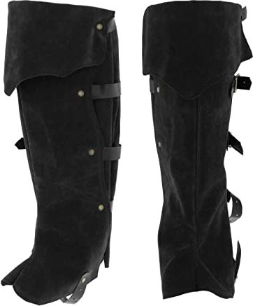 F Fityle Kostüm Stiefelüberzüge Mittelalterliche Gamaschen Gothic Punk PU Stiefel Fall Piratenstiefel Tops Schuhe Abdeckung für Cosplay Performance Stage Larp, Schwarz