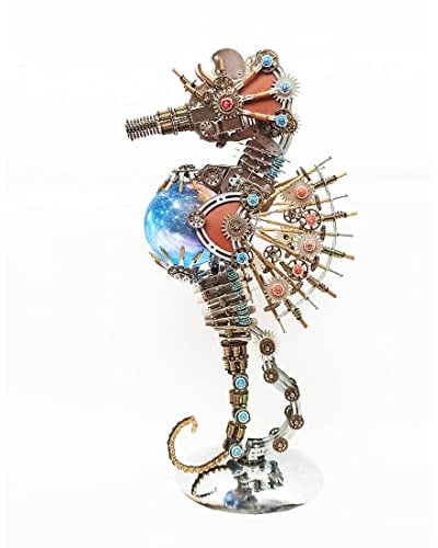 GEST 3D Metall Puzzles Mechanische Seepferdchen Modellbausätze mit Planet Lampe, 3D Metall Puzzles DIY Montage Steampunk Puzzle Dekor Sammler Geschenk für Kinder Erwachsene, 2100 PCS
