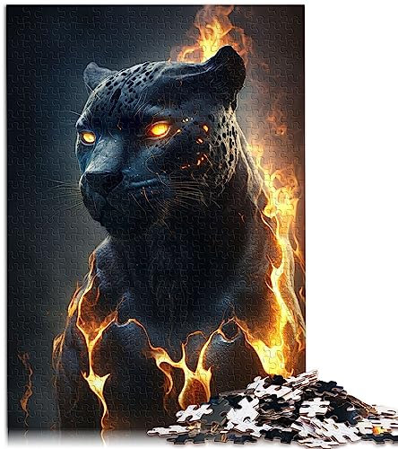 Puzzle für Erwachsene Black Panther Fantasy Fire 1000-teiliges Puzzle für Erwachsene Kinder 12+ Papppuzzles Denksportaufgaben für Erwachsene Größe: 26 x 38 cm