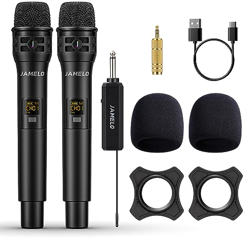 JAMELO Micro sans Fil, Microphone sans Fil Professionnel, Karaoke Micro sans Fil pour Chant, Microphone Portable À Main avec Récepteur Rechargeable, pour Église Discours Mariage DJ Spectacles