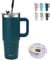 SUNTQ 1180ml/40oz Tumbler mit Griff, Doppelwandige Vakuum Isolierte Wasserflasche mit Stroh und Deckel, Edelstahl Reise Kaffeebecher, Thermische Tasse für Getränke, Fit in Becherhalter(Blau)