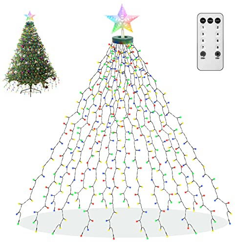 aneeway Christbaumbeleuchtung mit ring Mehrfarbig Baummantel Lichterkette, 410LED Weihnachtsbaum Lichterkette mit Timerfunktion, Weihnachtsbeleuchtung mit 8 Leuchtmodi für Partys, Weihnachten