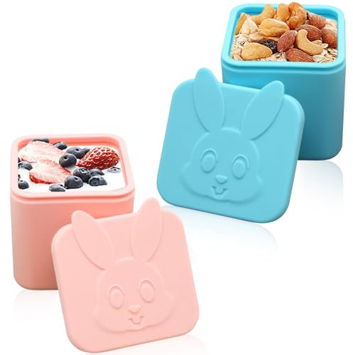 2 recipientes para aderezo de ensalada para almuerzo, recipientes para salsa, recipiente para aderezo para ensalada para lonchera, recipientes de silicona para aperitivos (rosa, azul)