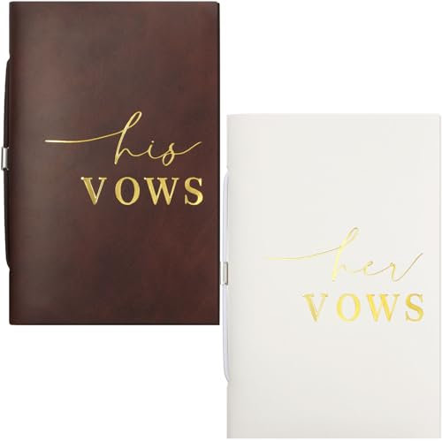 2 Pcs Wedding Vow Books His and Hers Vow Books Vow Notebook for Wedding Vows Journal Wedding Day Officiant Book 5.9 x 3.9 Inch, Bridal Shower, Wedding Keepsake, 50 Pages/Pcs (Bronzing White, Coffee)