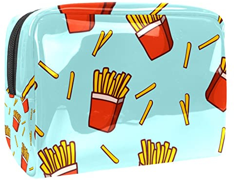 Fast Food Pommes Frites Kartoffelchips Kosmetiktasche für Frauen, Reise-Kulturbeutel, groß, PVC, praktische Tasche, Organizer mit Reißverschluss, multi, 18.5x7.5x13cm/7.3x3x5.1in, Kulturbeutel
