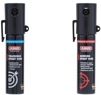 ABUS Abwehrspray Mini Set zur Tierabwehr – hochwirksames Pfefferspray zur Selbstverteidigung bei Tierangriffen – mit Jet-Sprühstrahl für bis zu 4 Meter Reichweite - je 20 ml