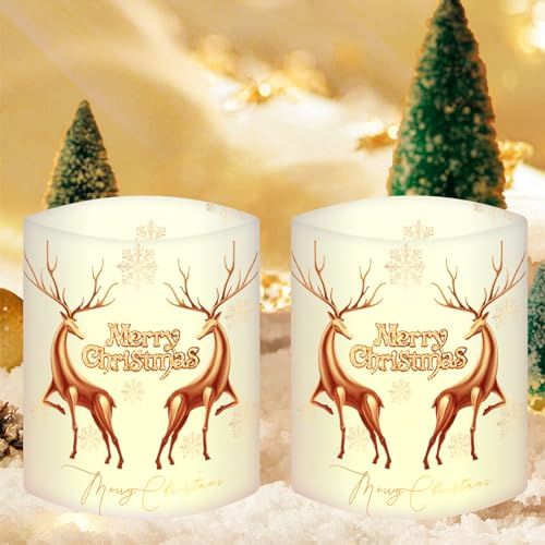 Windlicht Tischdeko Weihnachten Deko Tisch, 12 Weihnachtsdeko Innen Wohnzimmer Aussen Garten, Elch Schneeflocken Winter Deko Set, Weihnachtsfeier, für Teelichter/Kerzen