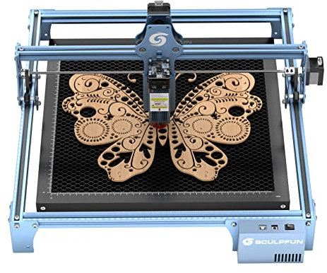 SCULPFUN S9 Laser Graviermaschine, mit honeycomb wabentisch, Laserschneider 90W Effekt, Lasergravierer für Holz metall, Augenschutz, 0,08mm Laser Fixfokus, 410x420mm Arbeitsbereich
