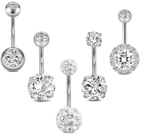 Aucuu 5pcs 14G Piercing Nombril Acier Chirurgical, Piercing Ventre Anneau de Nombril, Anneaux de Piercing, Nombril Piercing Bijoux pour Femmes Hommes, Piercing Bijoux de Corps