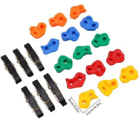 HINOPY Klettersteine für Kletterwand, 15 Stück Kletterwand Set inkl. 6 Ratschengurte bis 100kg für Outdoor & Indoor Kletterwand
