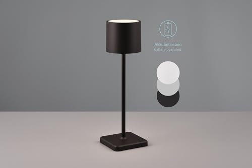 lightling LED Tischlampe Fernando, Akku Design Tischleuchte aufladbar via USB-C, kabellose Leuchte Indoor & Oudoor IP54, per Touch stufenlos dimmbar, 13 x 38 cm, Kunststoff, 1W, schwarz matt