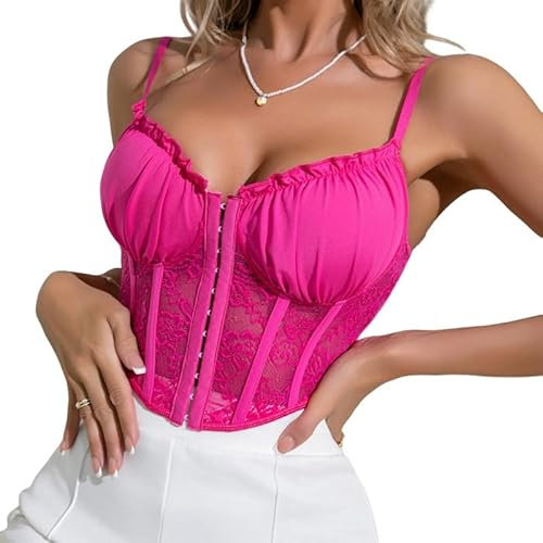 Haibang Vest Tops Women UK Sexy Lace Corset Tops Fish Boned Crop Tops Spaghetti Strappy Cami Tops Backless Slim Fit Camisole Bralettes Mesh Bustier Sleeveless Tank Tops Going Out Party Clubwear
