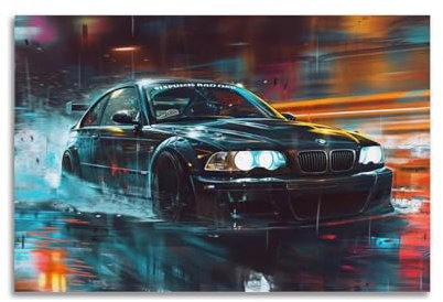 GUOYIN Luxus-Sportwagen-Poster, E46 M3, schwarzes Rennauto, dekorative Leinwand, Familienschlafzimmer, Kunstwerk, Bild, Gemälde, 40 x 60 cm